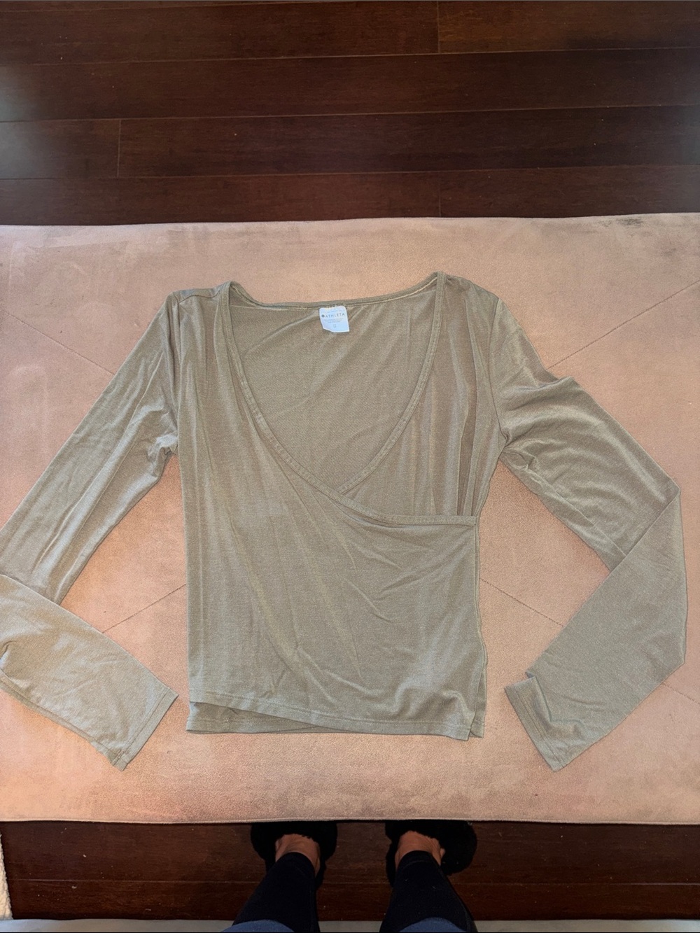 Athleta Olive Wrap V-Neck Long Sleeve Top